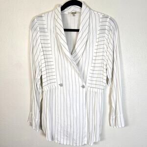 Gimmicks BKE Blouse Women's M Gray White Stripe Empire Waist Coastal Boho Grunge